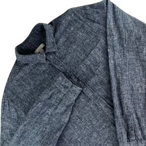 COS Linen Cotton Shirt Mens XL Navy Melange Button Up Minimalist Long Sleeve